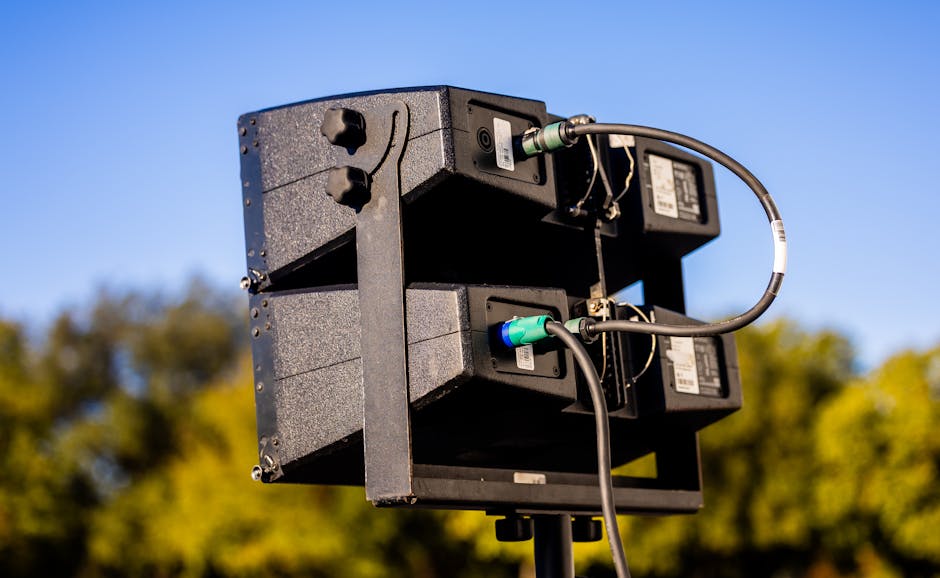 Sistema de altavoces line array montado profesionalmente